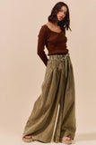 Mid Rise Wide Leg Washed Denim Pants