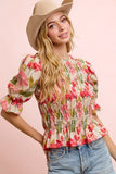 Shirred Floral Top