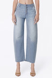 Button Fly Striped Barrel Leg Jeans