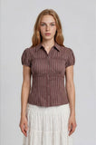 Woven Striped Button Front Blouse