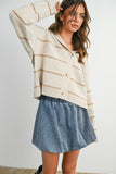 Collared Striped Cardigan Sweater