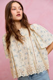 Floral Print Lace Trim Blouse