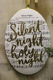 Metal Oval Disc Ornament Silent Night W Gold Accents