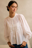 Pleated Lace Trim Blouse
