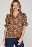 Short Sleeve Ruffled Neck Top