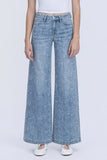 High Rise Medium Light Floral Print Wide Leg Jeans
