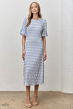 Textured Bubble Sleeve Mid Dress