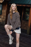Striped Crew Neck Pocket Top