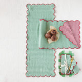 Woven Cotton Scalloped Two-sided Table Runner W Check Pattern