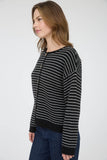 Stripe Button Down Raw Edge Knit Cardigan