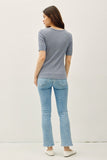 Classic Ribbed Cotton Short Slv Henley Neck Top
