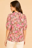 Woven Floral Puff Sleeve Top