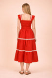 Smocked Solid Woven Midi Dress