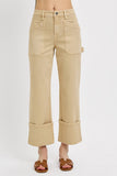 High Rise Straight Cuffed Jeans