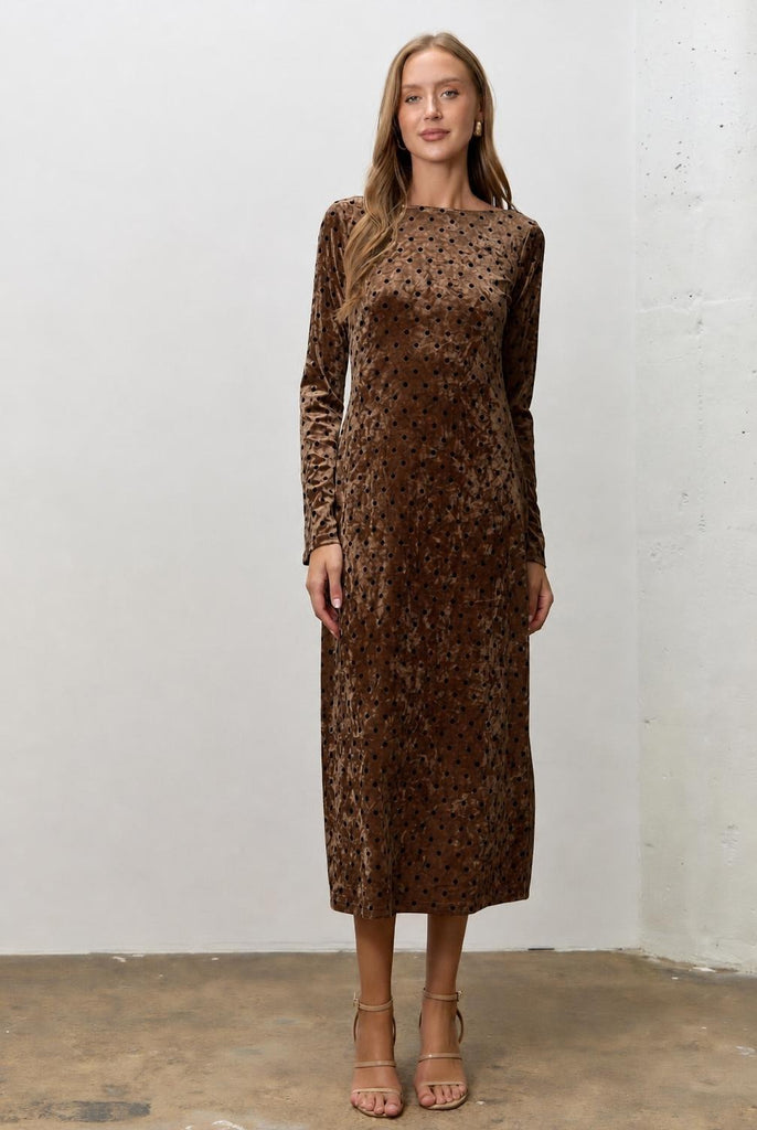 Polka Dot Boat Neck Midi Dress