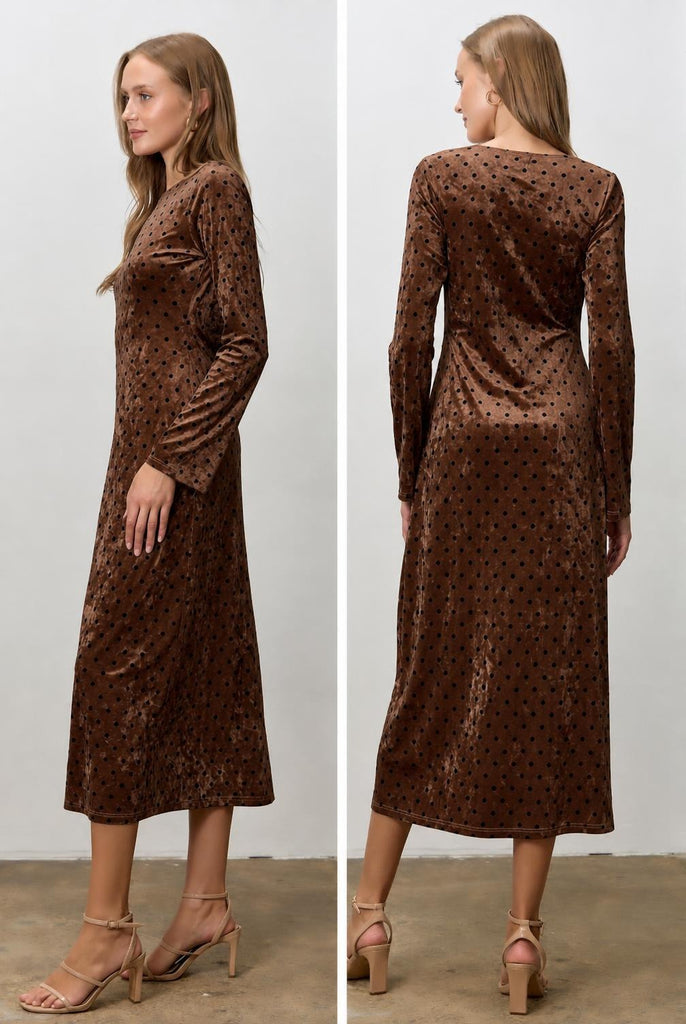 Polka Dot Boat Neck Midi Dress