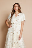 Embroidered Cross Front Dress in Cream