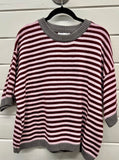 Half Sleeve Contrast Rib Striped Sweater Top