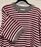 Half Sleeve Contrast Rib Striped Sweater Top