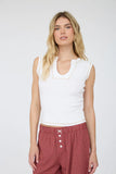 Washed Split U Neck Sleeveless Ribbed Knit Top