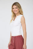 Washed Split U Neck Sleeveless Ribbed Knit Top