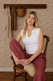 Washed Split U Neck Sleeveless Ribbed Knit Top