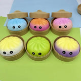 Colorful Dumpling Shape Squishy Slow Rising Toy in Steamer