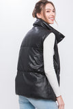 Faux Leather Sleeveless Jacket