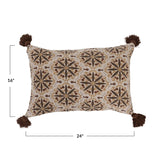 Recycled Cotton Blend Lumbar Pillow with Tassels, Polyester Fill