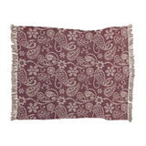 Recycled Cotton Slub Printed Throw w/ Paisley Pattern, Purple & Natural