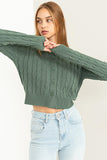 Take Me Out Cable-Knit Cardigan in Green