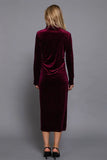 High Neck Shirring Glitter Velvet Long Dress