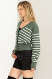 Green Striped Cardigan Sweater