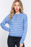 Striped Sweater with Front Button Detail