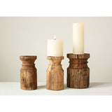 Found Wood Carved Pillar Candle Holder