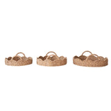 Round Braided Rattan Trays W/scalloped Edges, Handles