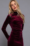High Neck Shirring Glitter Velvet Long Dress
