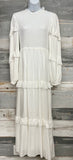 Off White Pleated Tiered Maxi Dress