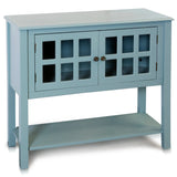 Two Door Wooden Console with Glass Front - Sea Foam