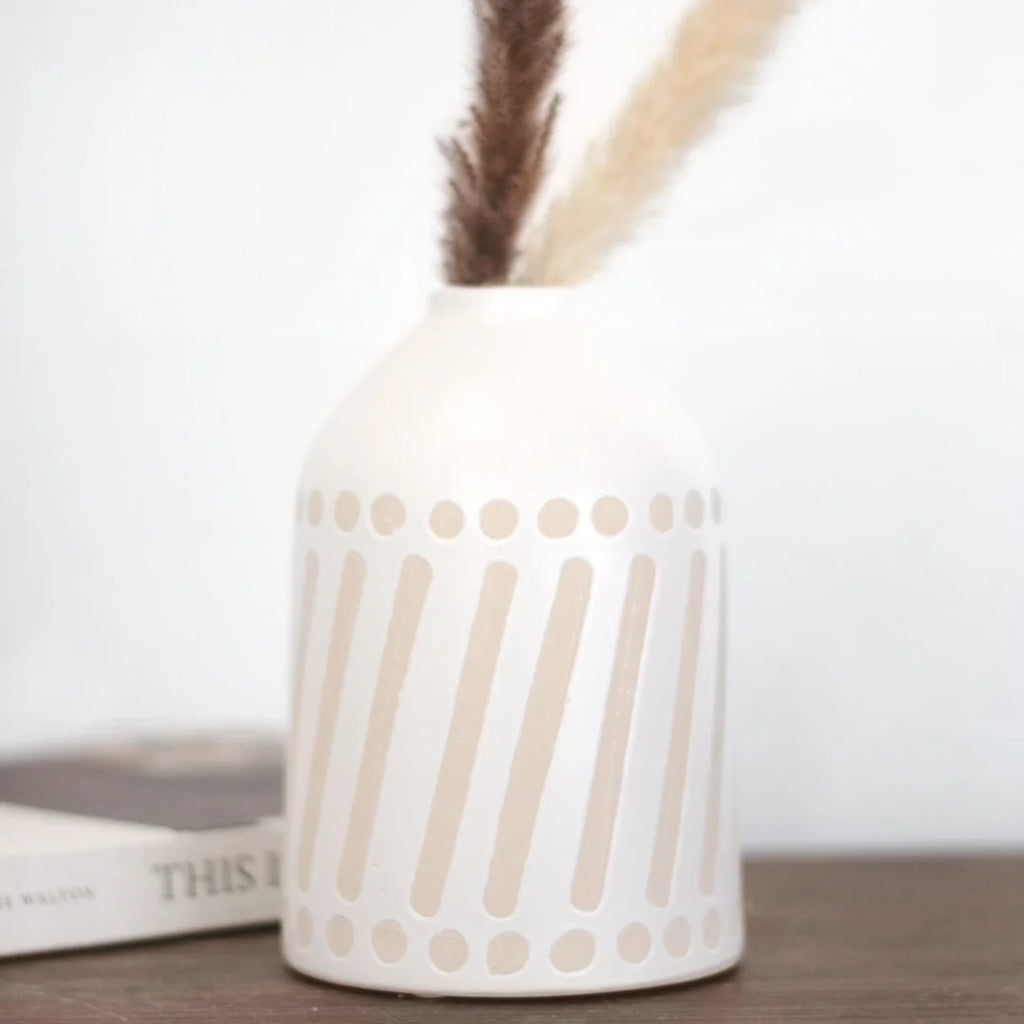 Matte White Stripe Vase - 7"