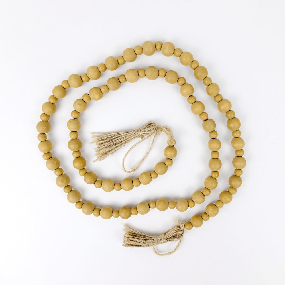 Bamboo Wood Bead Garland with Tassels - Amber