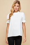 Ruffle Neck Top with Smocked Sleeves