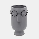 Face with Glasses Vase, Gray - 9"