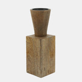 Geometric Wood Candle Holder, Brown - 11"