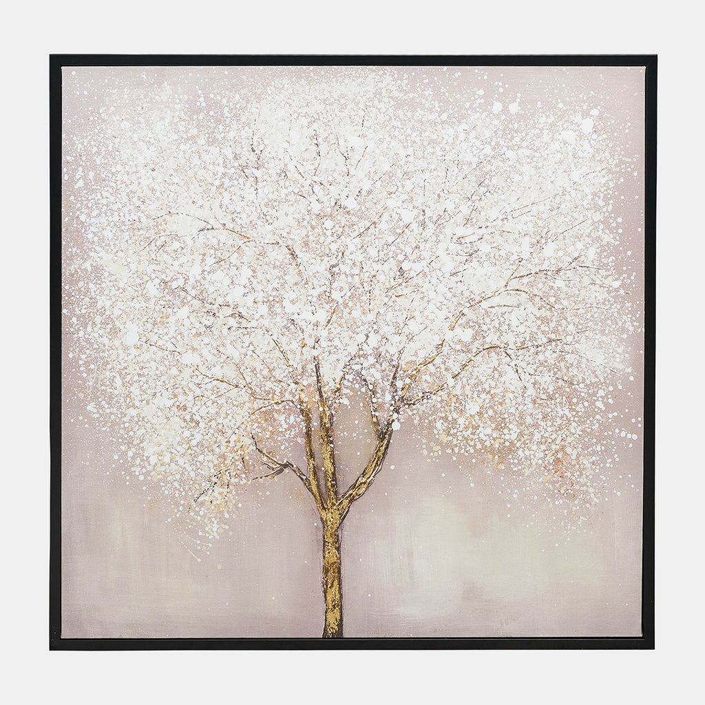 Handpainted Tree Canvas, White - 32 x 32