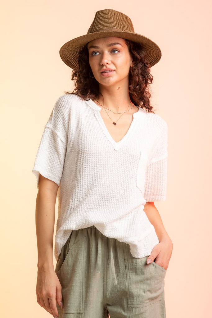 Solid Waffle Knit Cozy Top