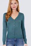 Long Sleeve Button Down Cardigan in Teal