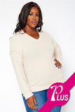 Curvy Size Waffle Knit Top in Cream