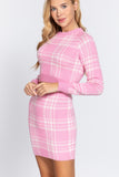 Pink Tartan Jacquard Sweater Mini Skirt