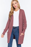 Long Open Front Cardigan in Pink